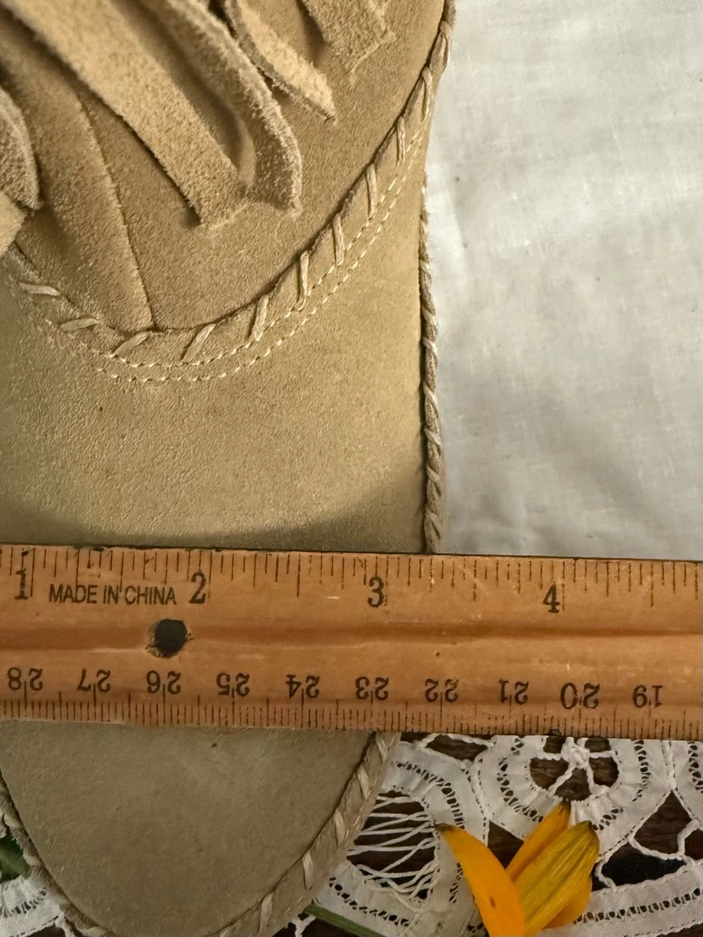 Sundance Suede Fringe Moccasin Ankle Boots 36 US 6 Beige Boho Italy Booties
